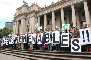 Manifestation en faveur des EnR et contre l'extraction de charbon, en décembre 2013, à Melbourne. (Crédit : Flickr : John Englart (Takver))