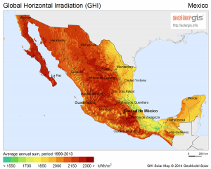 (Global Horizontal Irradiation Mexico - Crédit : Solargis)
