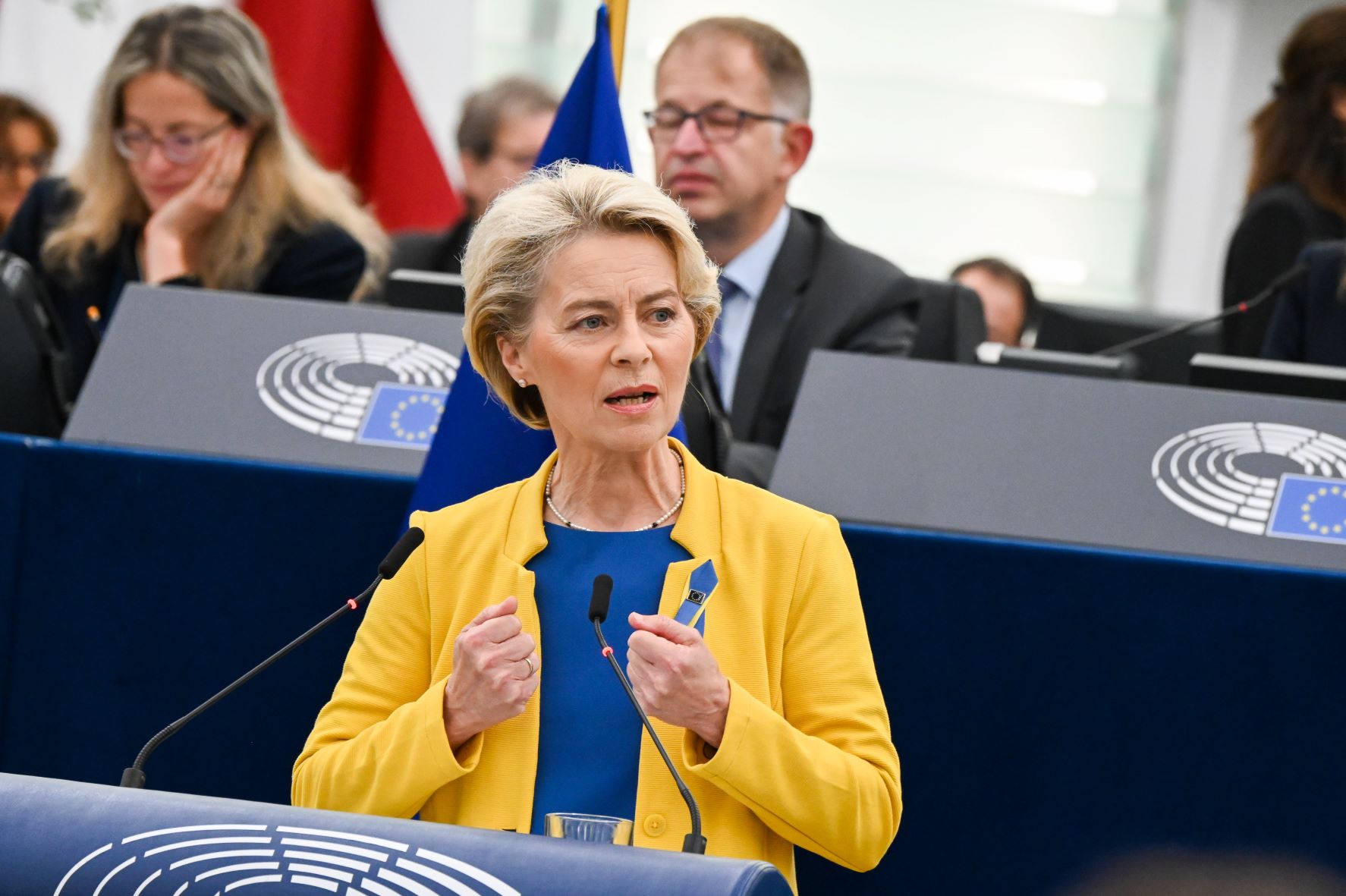 La Présidente de la Commission européenne, Ursula von der Leyen, lors du discours sur l'état de l'Union prononcé à Strasbourg